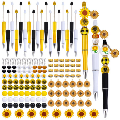 WEWAYSMILE 18pcs Beadable Pens DIY Ballpoint Pens Assorted Bead Pen Kits Plastic Beadable Pens Bulk with Beads for Women Gifts School Office Supplies（Sunflower）