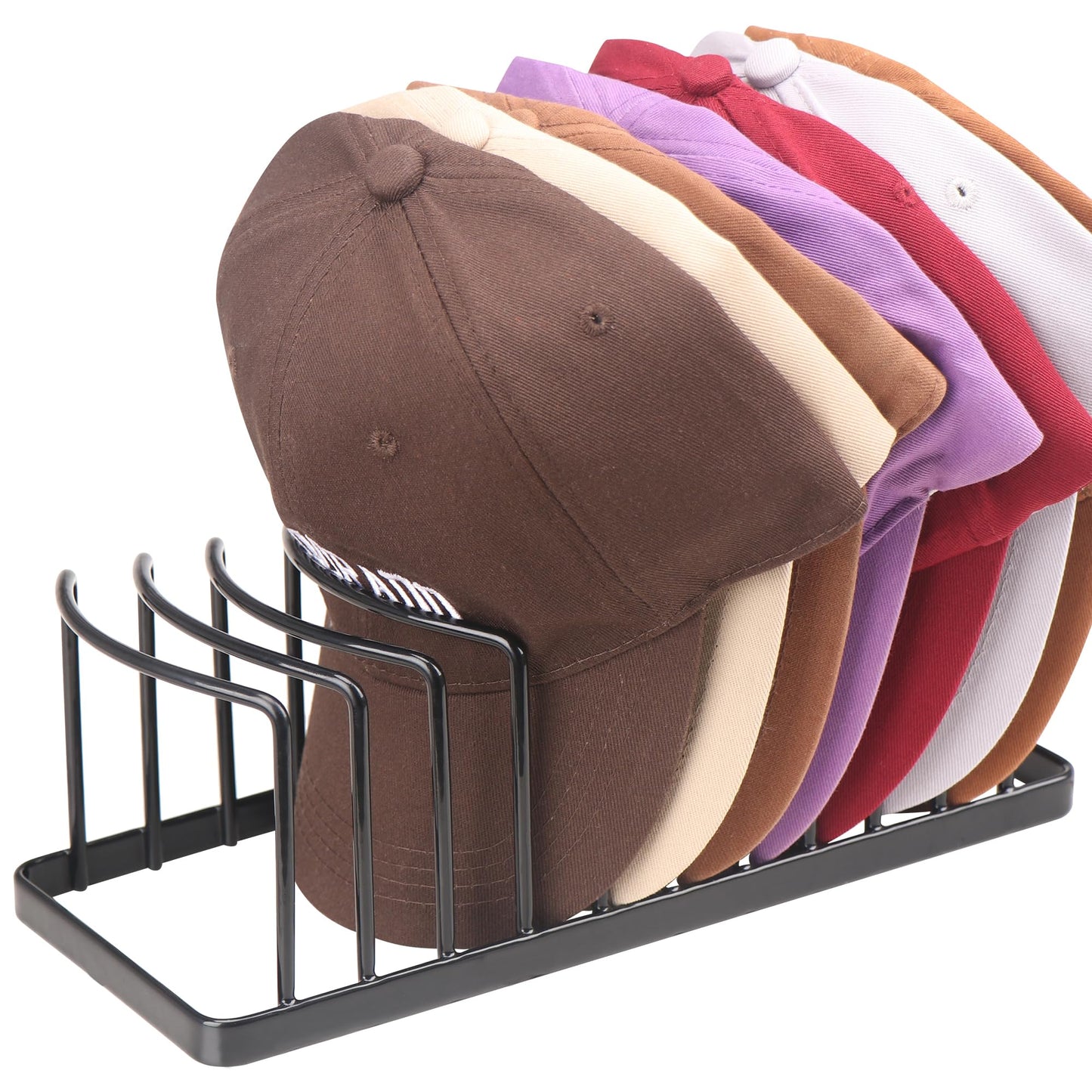 YiSeyruo Hat Organizer - Space Saving Stand for 10 Baseball Caps - Premium Metal Rack Display for Closet (Black)