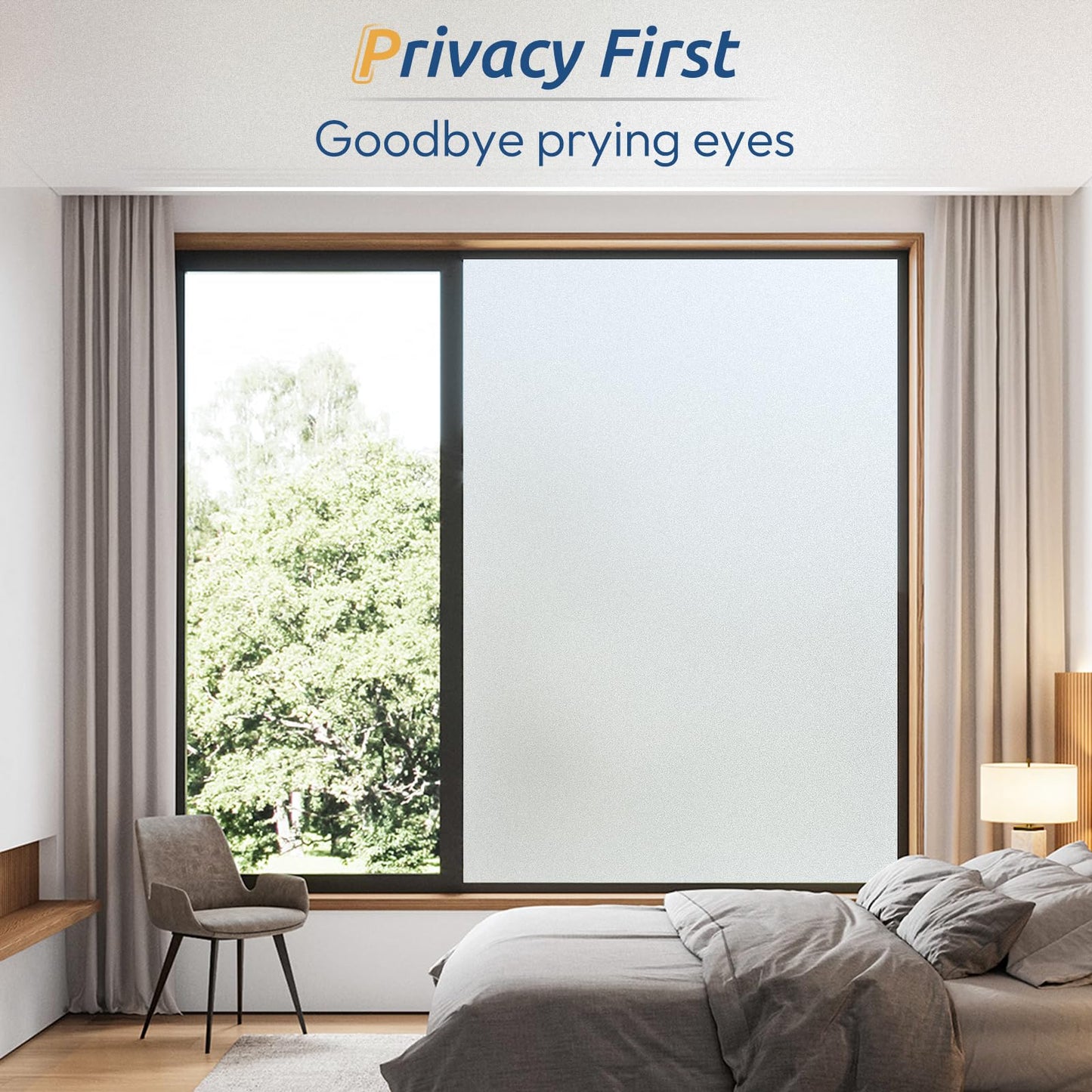 rabbitgoo Window Films for Privacy, Static Cling Frosted Glass Sticker, Non-Adhesive Privacy Film Sun Blocking Window Covering Frosting Vinyl Bathroom Sliding Glass Door, 44.5 x 300cm, Pure Frosted