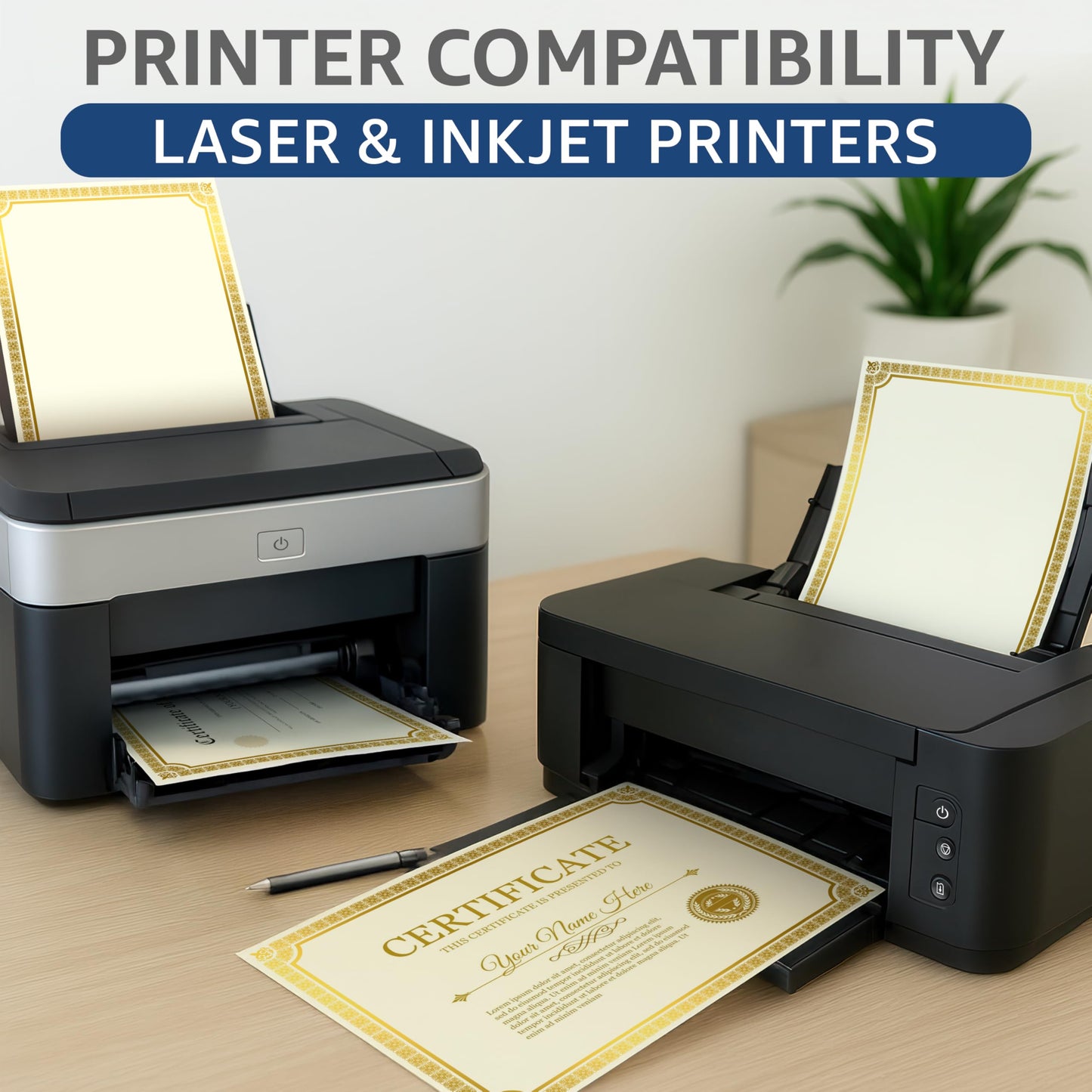 50 Sheets Gold Foil Certificate Paper 8.5 x 11 for Printing - Blank Certificate Papers for Award Certificates & Diploma Paper - Premium Award Papers Cardstock for Awards & Certificates Graduation