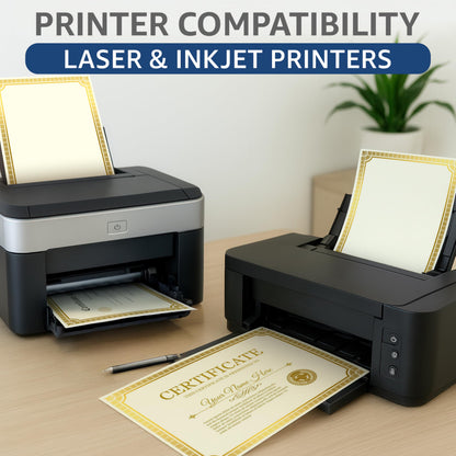 50 Sheets Gold Foil Certificate Paper 8.5 x 11 for Printing - Blank Certificate Papers for Award Certificates & Diploma Paper - Premium Award Papers Cardstock for Awards & Certificates Graduation