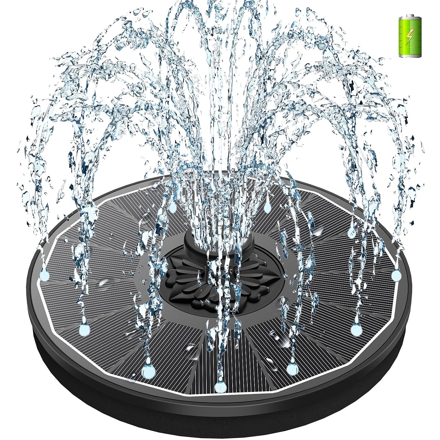 SZMP Solar Bird Bath Fountain, 3.5W Glass Panel Solar Water Fountain Pump 2000mAh Battery 4 Fixed Pipes 7 Nozzles Pool Fountain for Bird Bath Small Pond Garden Décor
