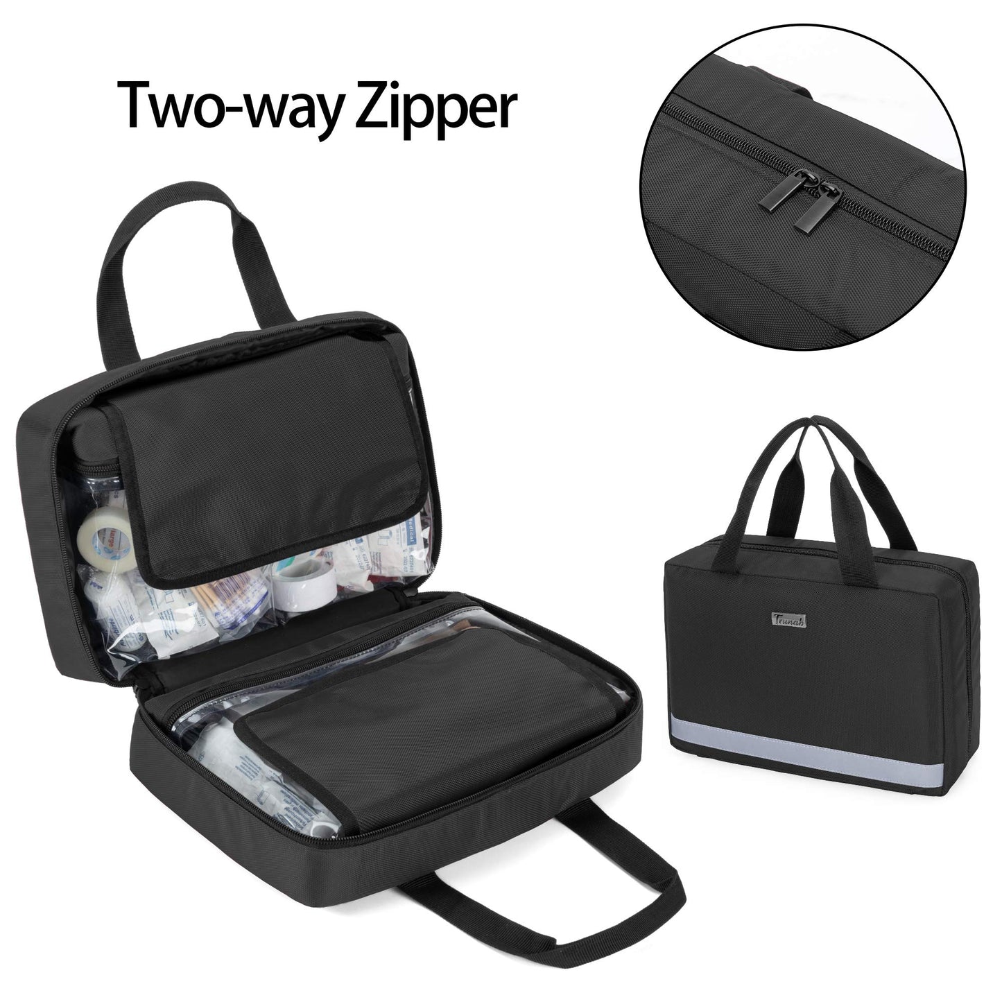 Trunab Small First Aid Kit Bag Empty Portable Emergency Kits Trauma Bag, Ideal for Car, Home, Camping and Hiking, Black, Bag Only