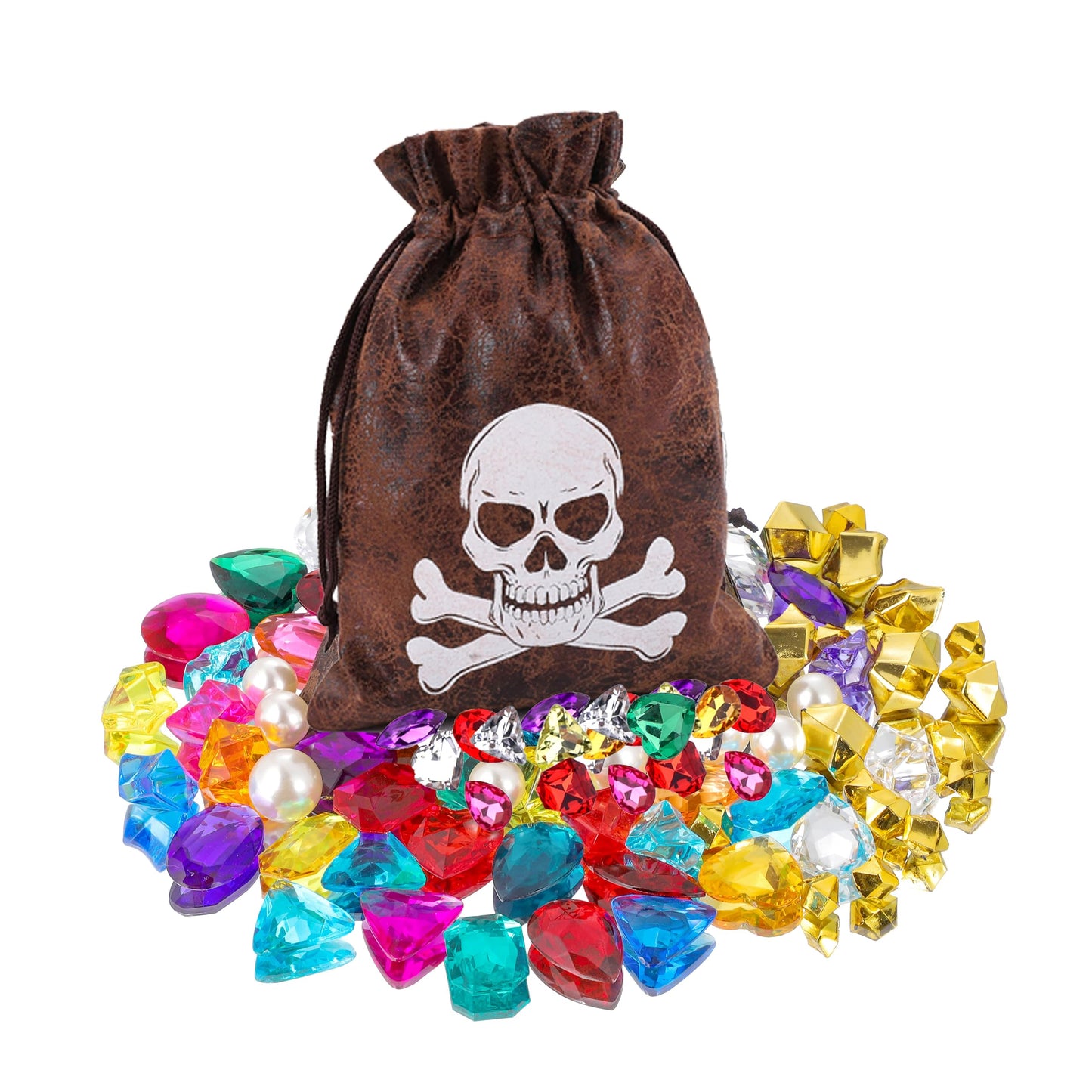 RICHNESS Pirate Loot Bags with Drawstring - Faux Cow Skin Treasure Bags for Party Favors - Pack of 12