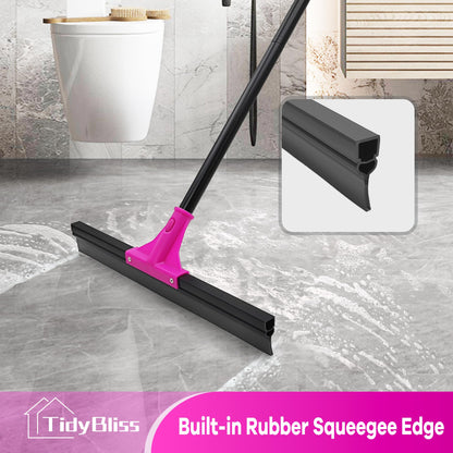 TidyBliss Floor Squeegee Heavy Duty, 18 inches Large Rubber Foam Water Scraper Broom Epoxy Wiper Mop with 58.3 inches Long Handle for Cleaning Concrete Pool Rug Garage Deck Shower Window Outdoor