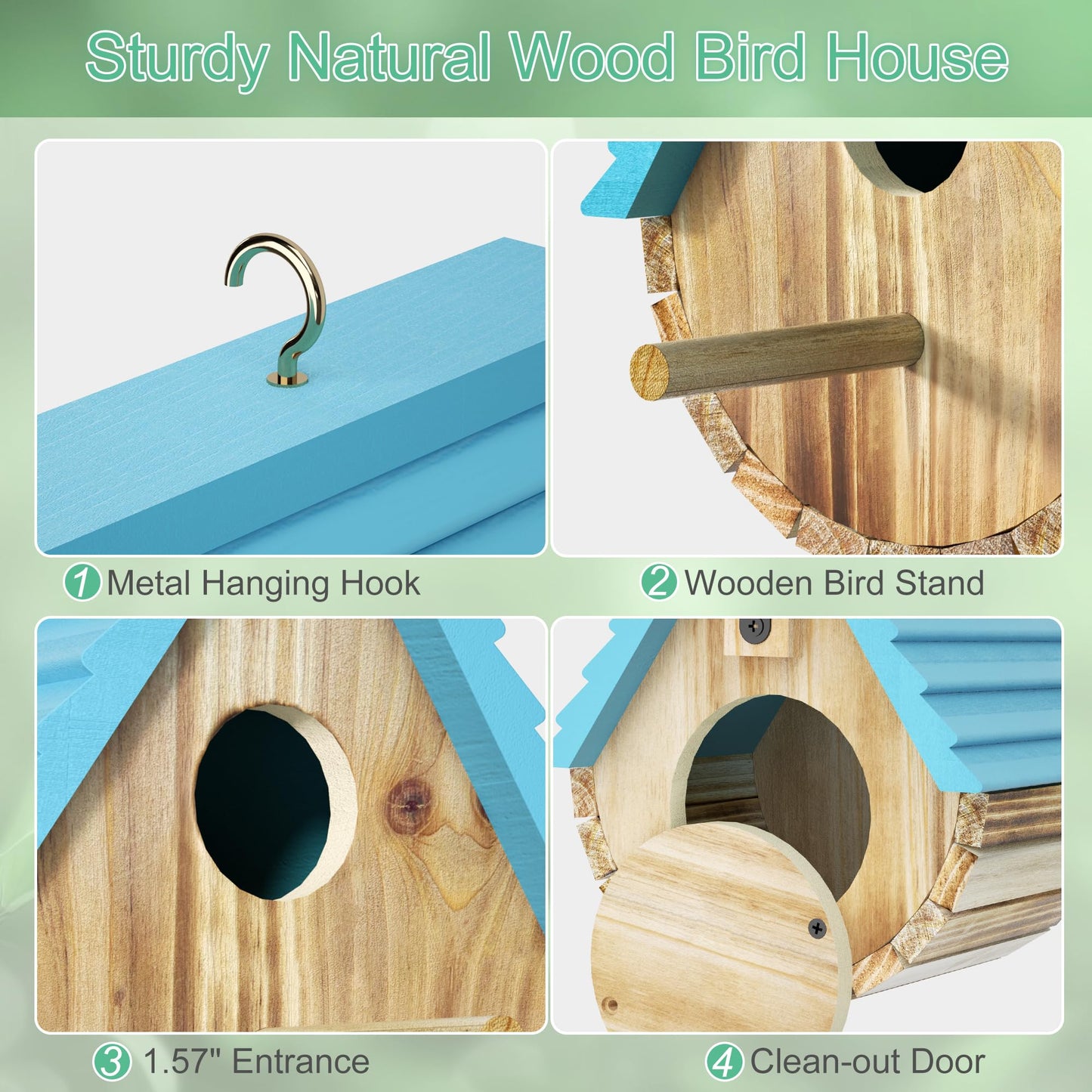 Bird House, Auslar Wooden Bird Houses for Outside, Birdhouse for Outdoors, Hanging Bluebird House for Cardinals Finch Wren Swallow for Garden Viewing