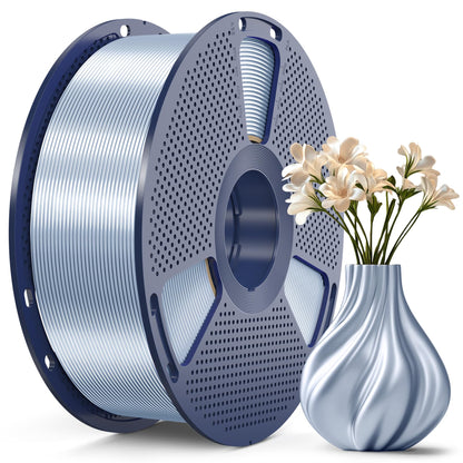 SUNLU Silk PLA 3D Printer Filament, Shiny Silk PLA Filament 1.75mm ±0.02mm, Silky Smooth Finish & Tangle-Free, Reusable Spool Fits Most FDM 3D Printers, 1KG PLA Silk Single Color (Sliver)