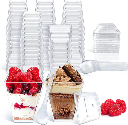 50pack 5.4oz Clear Plastic Dessert Cups with Lid and Spoons - Mini Parfait Cup with Lid - Appetizer Cup for Parties Small Dessert Cup with Spoons (50 Cups + 50 Lids + 50 Spoons)