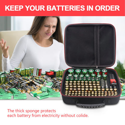 Battery Storage Case with Tester (BT168), Battery Organizer Case Holds 126 Batteries Various Sizes AAA AA C D 9V Lithium 3V, Battery Box Holder Hard Case(Not Includes Batteries)