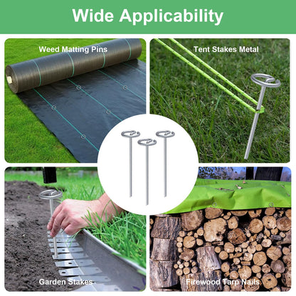100 Pcs Circle Top Landscape Pins Bulk Garden Landscape Staples Galvanized Heavy Duty Garden Stakes Pins for Landscaping and Securing Lawn Fabric Weed Barrier