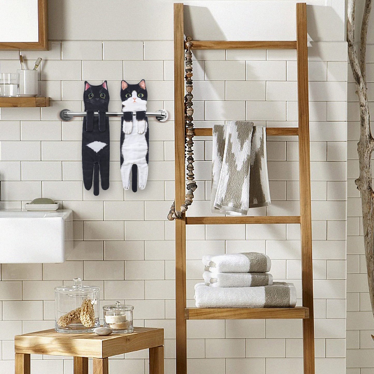 AGRIMONY Cat Funny Hand Towels for Bathroom Kitchen- Cute Decorative Cat Mom Dad Decor Hanging Face Towel Absorbent Soft- Easter Mothers Day Birthday Housewarming Funny Gifts for Women Mom Cat Lovers