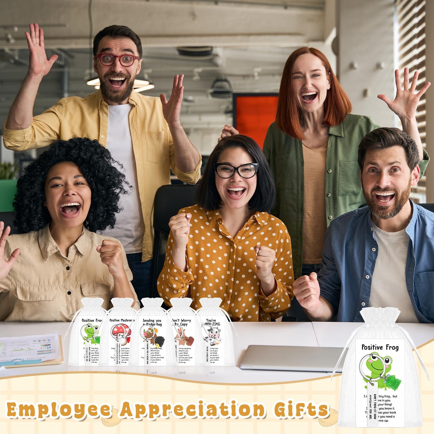 20 Set Employee Appreciation Gifts Bulk for Coworkers Thank You Staff Gift Mixed Animal Pun Keychains Thank You Cards Organza Bag Funny Resin Office Gifts Favors for Team Teacher Social Worker Nurse