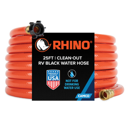 Camco 22990 25ft RhinoFLEX 5/8 inch ID Gray/Black Water Tank Clean Out Hose | Ideal for Flushing Black Water, Grey Water or Tote Tanks, Orange
