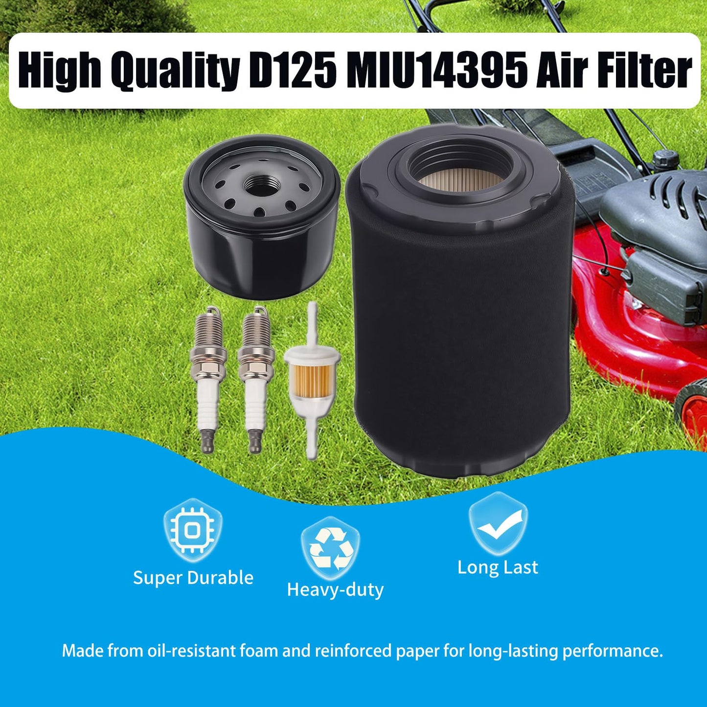 Caalii D125 MIU14395 Air Filter for John Deere D100 D105 D125 D130 D140 D110 E140 E130 E100 E120 LA145 LA135 Z255 Z235 X330 Lawn Tractor with Tune Up Kit (Two Cylinder Engine)