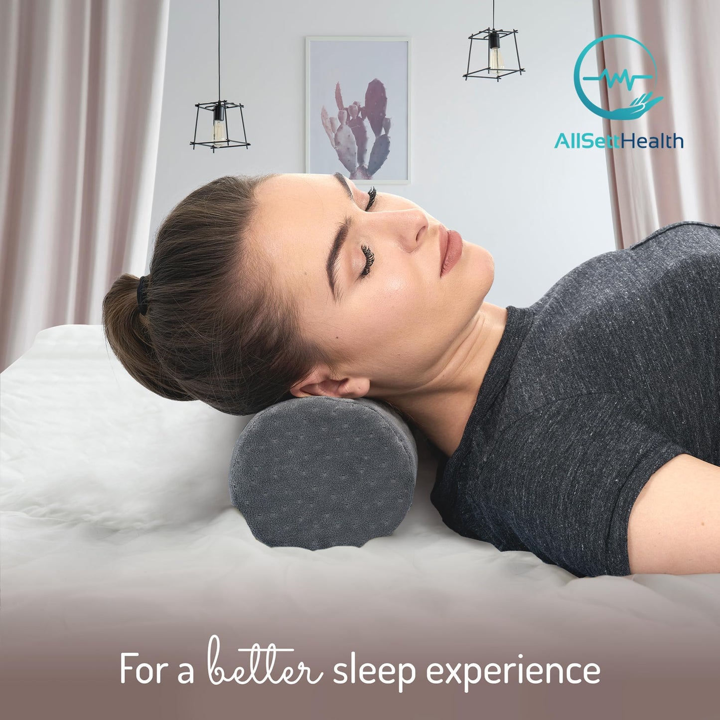 All Sett Health Bamboo Gray Round Cervical Roll Cylinder Bolster Pillow with Removable Washable Cover Ergonomically Designed for Head Neck Back and Legs || Ideal for Spine and Neck Support During Sleep