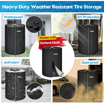Tire Covers for Storage, Upgrade Tire Storage Bag with Reflective Stripe, Winter Tire Cover Waterproof Dust-Proof Outdoor Indoor with Zipper, Concealed Air Vent, Fit 30 Inch Tires in Diameter
