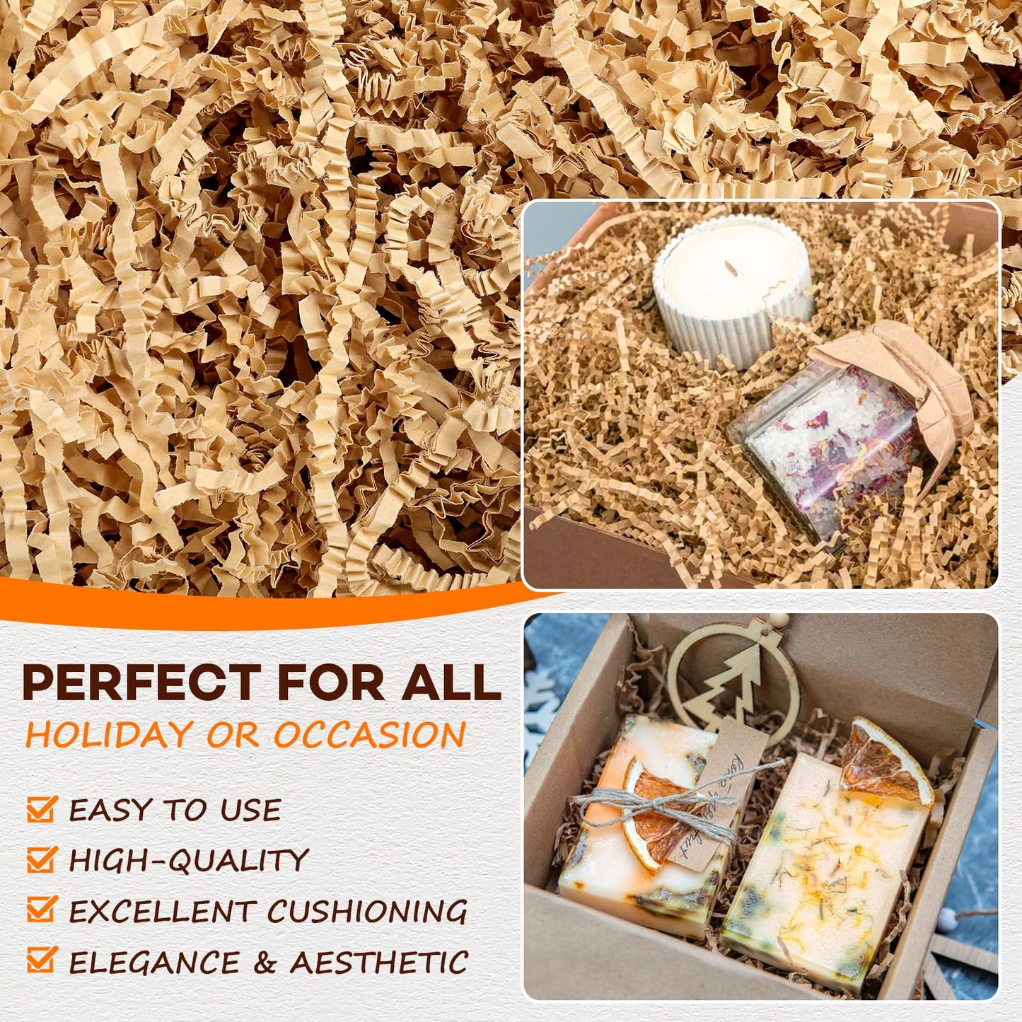RowinsyDD 2LB Kraft Crinkle Paper Filler, Shredded Paper for Gift Baskets, Packing, Shipping & Lining Delicate Items
