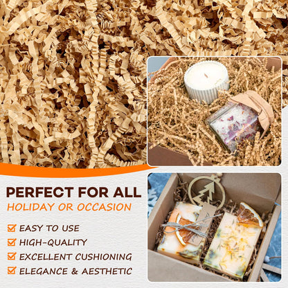 RowinsyDD 2LB Kraft Crinkle Paper Filler, Shredded Paper for Gift Baskets, Packing, Shipping & Lining Delicate Items