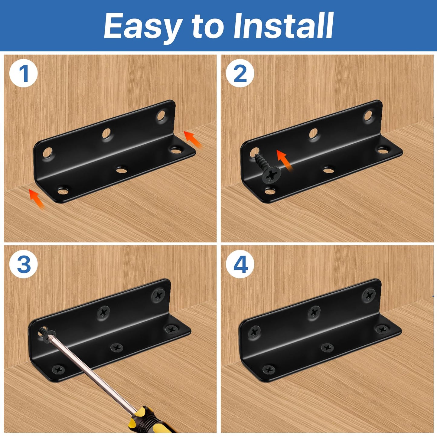Worldity 15 Pcs Corner Brace, 3.15 x 0.78 Inch Black L Bracket, Stainless Steel Corner Bracket with 90 Pcs Screws, 90 Degree Black Angle Bracket for Wooden Furniture, Shelf, Bed, Desk, Chair