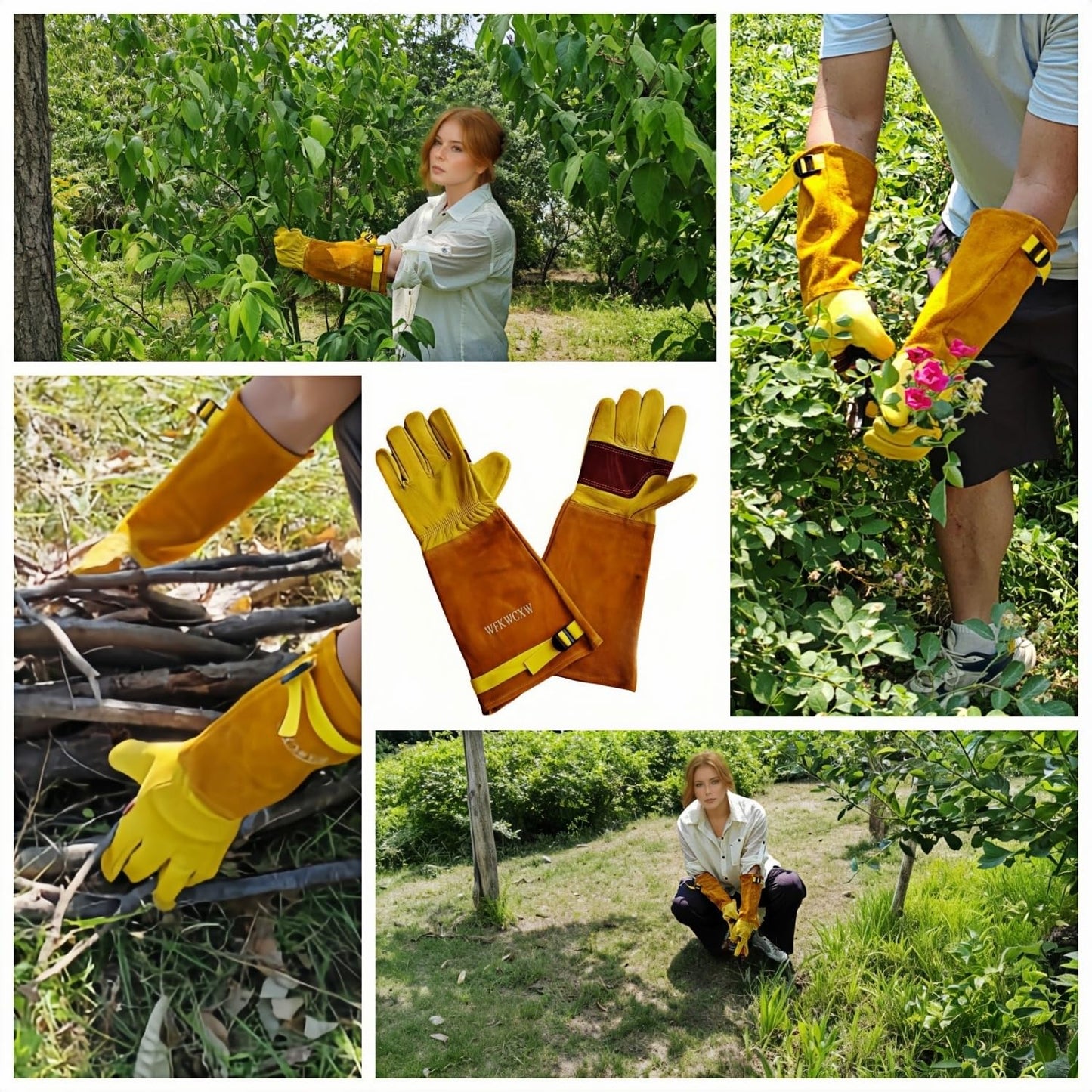 wfkwcxw Rose Bush Weeding Poison Ivy and Cactus Gloves for Adults, Long Garden Gloves Thorn Proof, Thoughtfully Paired with Rubber Gloves, Yellow, Large