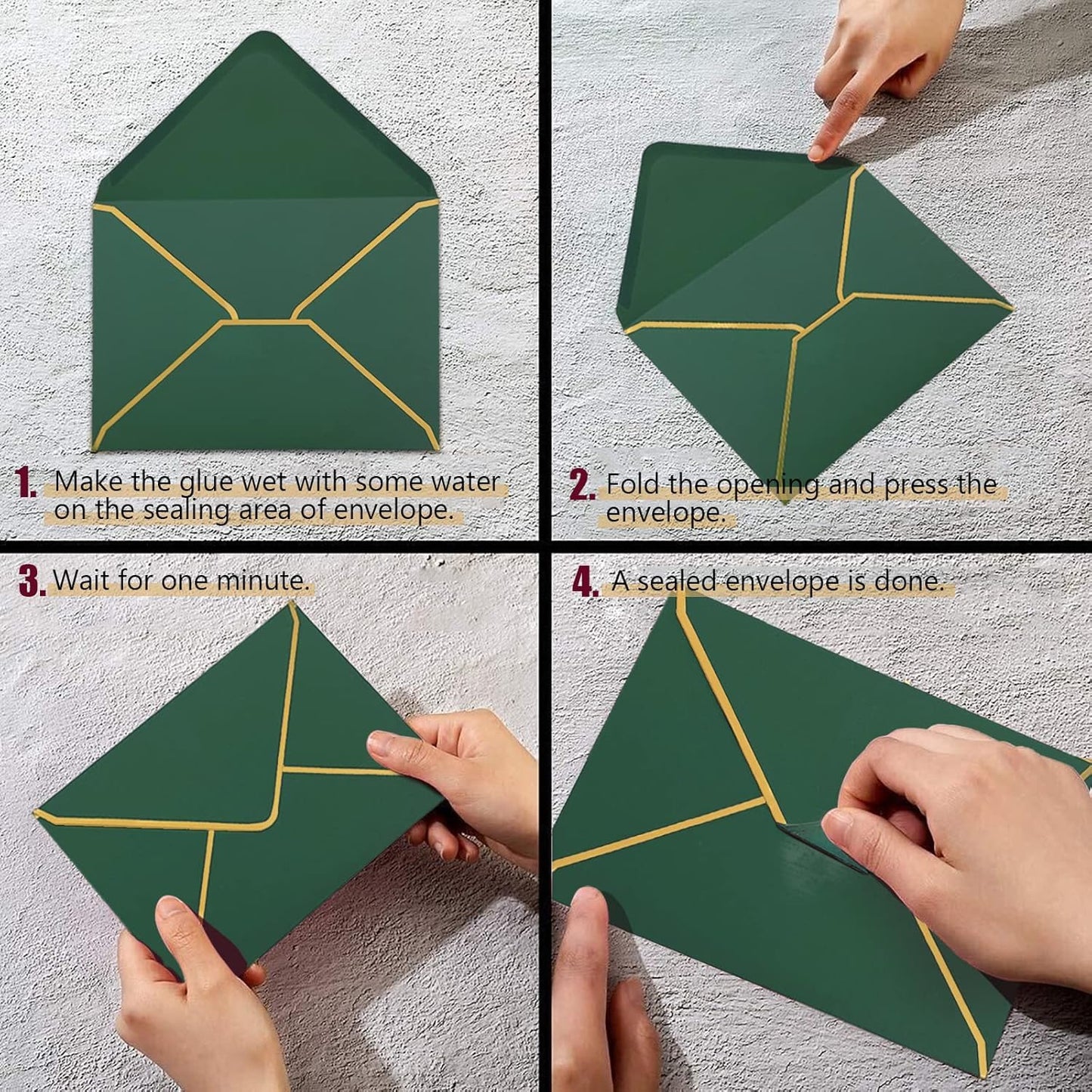WEZCHUGHAOL 50 Pcs Invitation Envelopes, V-Flap Envelopes Mailing Card Envelopes, Quick Seal Envelopes with Gold Border for Birthday, Weddings, Graduations, Greeting Cards (Green, 5 x 7 inch)