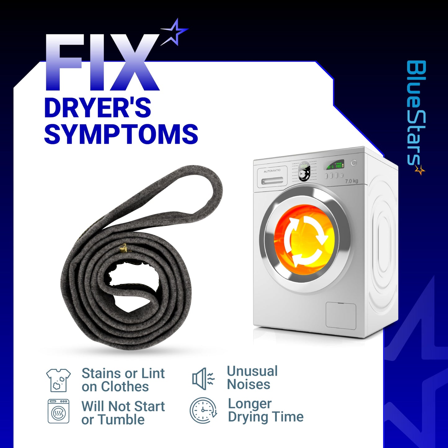 BlueStars DC97-07618A Dryer Drum Felt Seal - Compatible with Samsung DV42H5200EW DV42H5000EW DV45K6500EV DV48H7400EW DV42H5200EP/A3 DV50K8600EV/A3 DV52J8700GP/A2 Replace AP4453798 3998155 PS4218879