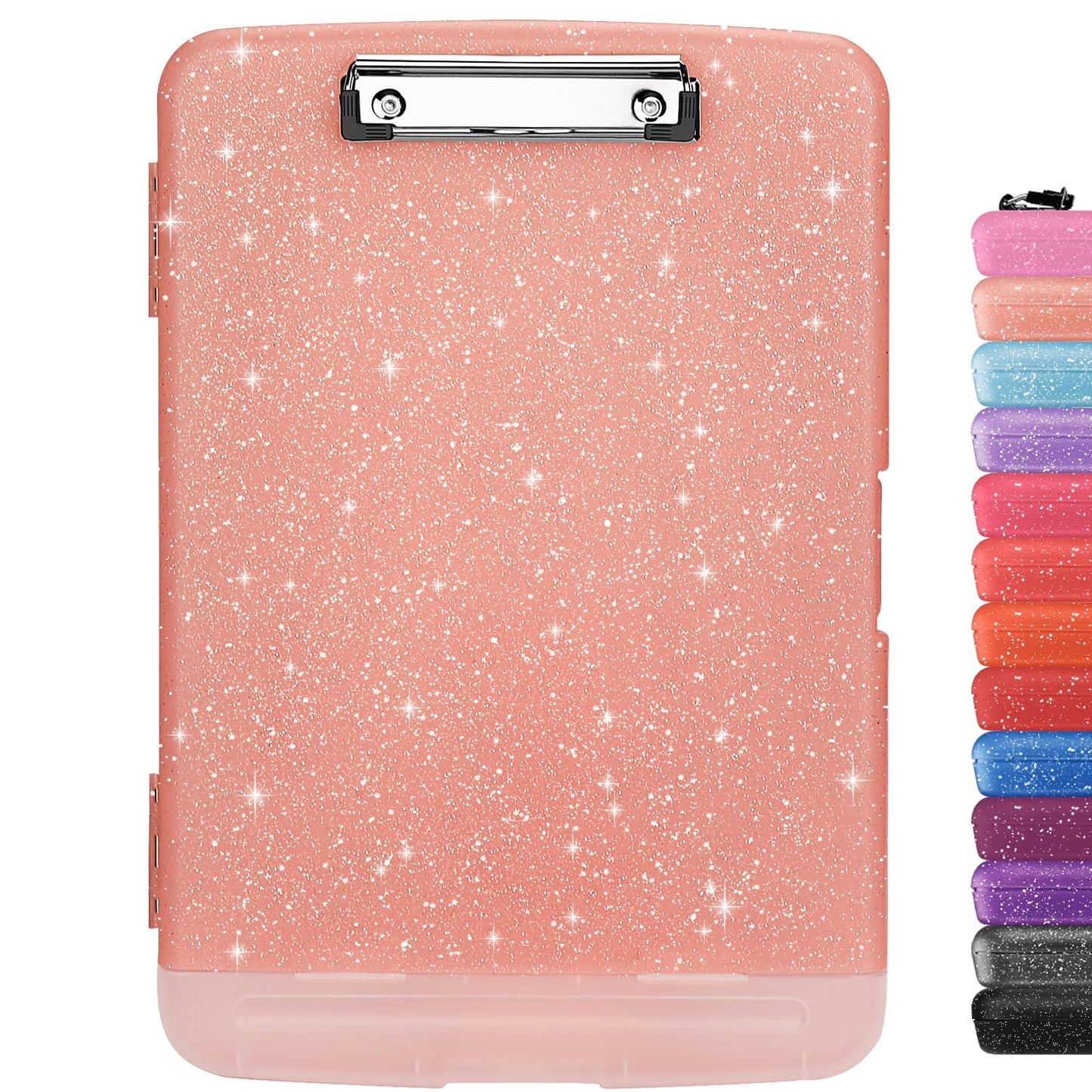 SFLHHDM Glitter Clipboard with Storage,A4 Clip Boards 8.5x11 with Pen Holder,Storage Clipboard with Low Profile Clip,Side Opening Sparkle Clipboards,Clipboards Folder for Office(Pale Pink)