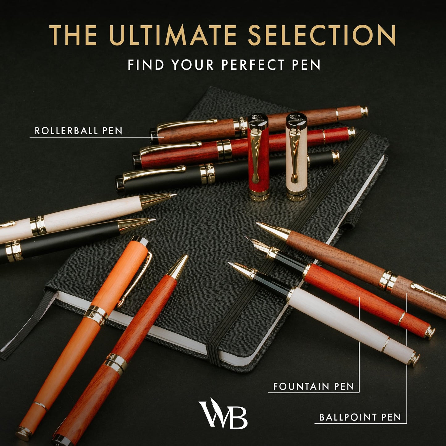 Wordsworth and Black Rollerball Pen-Stunning Luxury Pen Bamboo Rosewood Gold Finish, Refillable, Best Roller Ball Gift Set Pen for Men & Women, Ink Refill, Point Office Pens for Writing