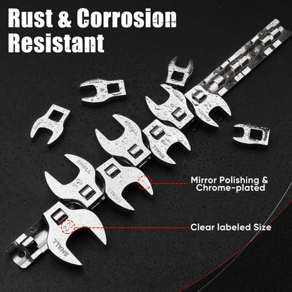SHALL 3/8" Crows Foot Wrench Set, 11-Piece Metric Crowfoot Wrench Set with Clip-on Organizer, 10-22mm, Tools for Mechanics, Access Fasteners in Tight Spaces