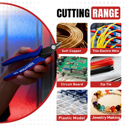 TOOLUTION 5 Pack Flush Wire Cutters - Small Diagonal Cut Pliers Side Cutter Snips Bulk - Micro Clippers for Cutting Zip Tie Plastic Model - Mini Nippers for Crafting Electrical Jewelry Making