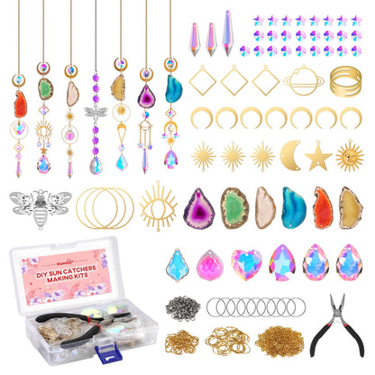 Blumway 168 PCS DIY Sun Catchers Making Kits Craft for Adults,Crystal Suncatcher Indoor Window Hanging with Crystals Light Catcher with Prisms and Agate Slices