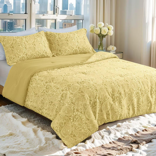 UDEAL Queen Comforter Set 3 Pieces，Yellow Paisley Soft Fluffy Comforter for Queen Size Bed，All Season Warm Bedding Set with Comforter
