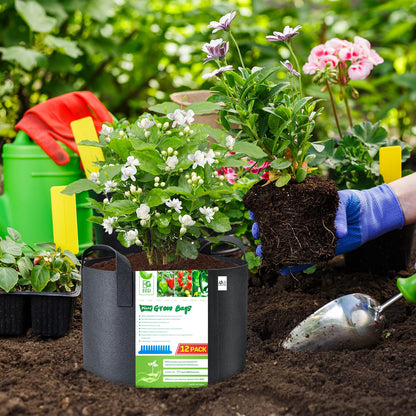 BOGI Grow Bags 12 Pack 3 Gallon Grow Bags Heavy Duty Thickened Nonwoven Grow Bag with Durable Habdles Fabric Pot for Vegetable Flower Potato Garlic Indoor Outdoor Plants + 12 Waterproof Plant Labels