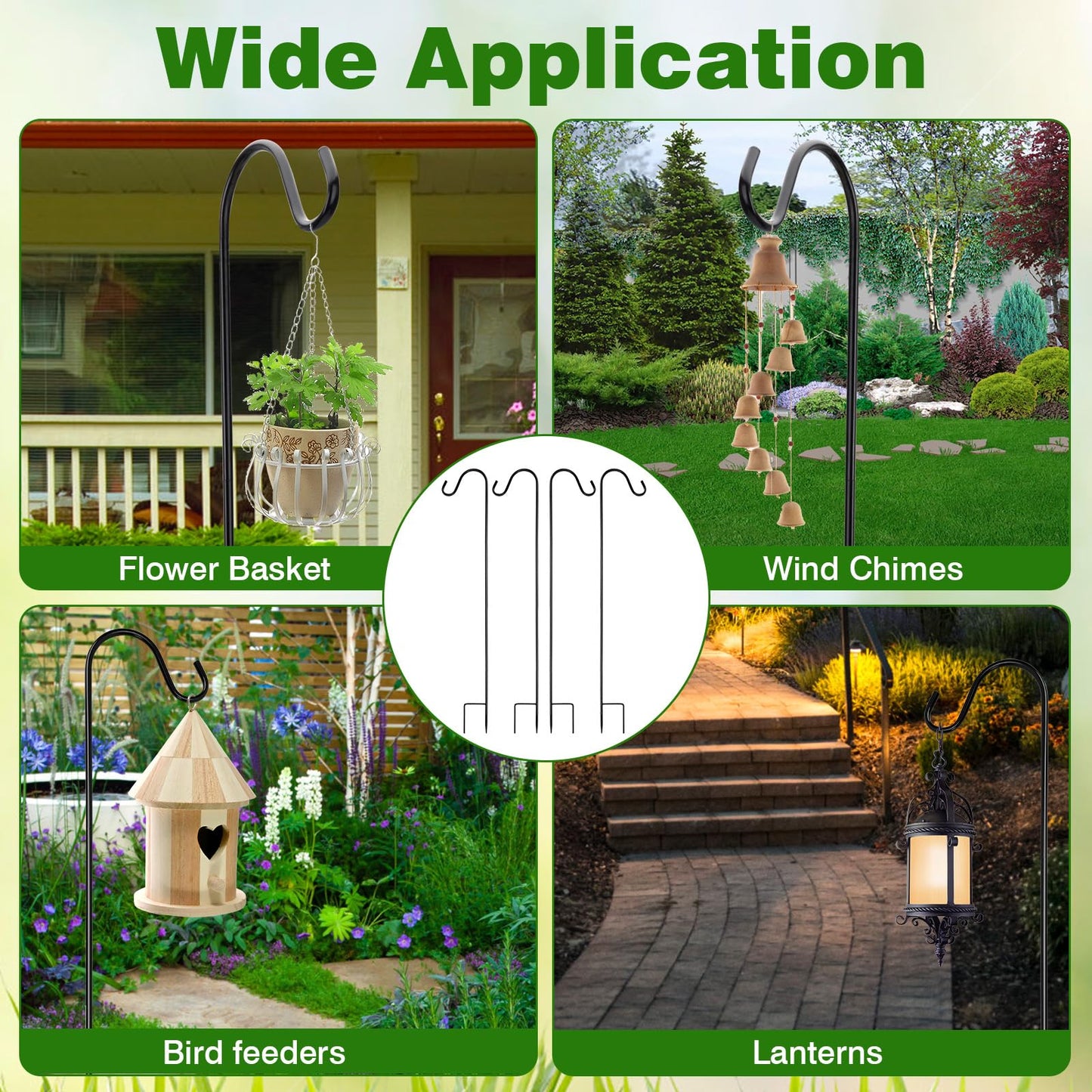 4 Pack Shepherd Hook, Bird Feeders Outdoor Hanging, Heavy-Duty Metal Plant Hanger Stand, 16.5 to 32 inch Adjustable Garden Holder for Hanging Birdhouses, Flower Pots, Lanterns, Wedding Decor ect