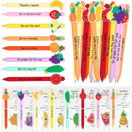 36 Sets Inspirational Fruit Pens Gifts Bulk Motivational Fruit Ballpoint Pen with Emotional Support Positive Cards Thank You Staff Gifts Employee Appreciation Gift for Coworker Team Teacher Student