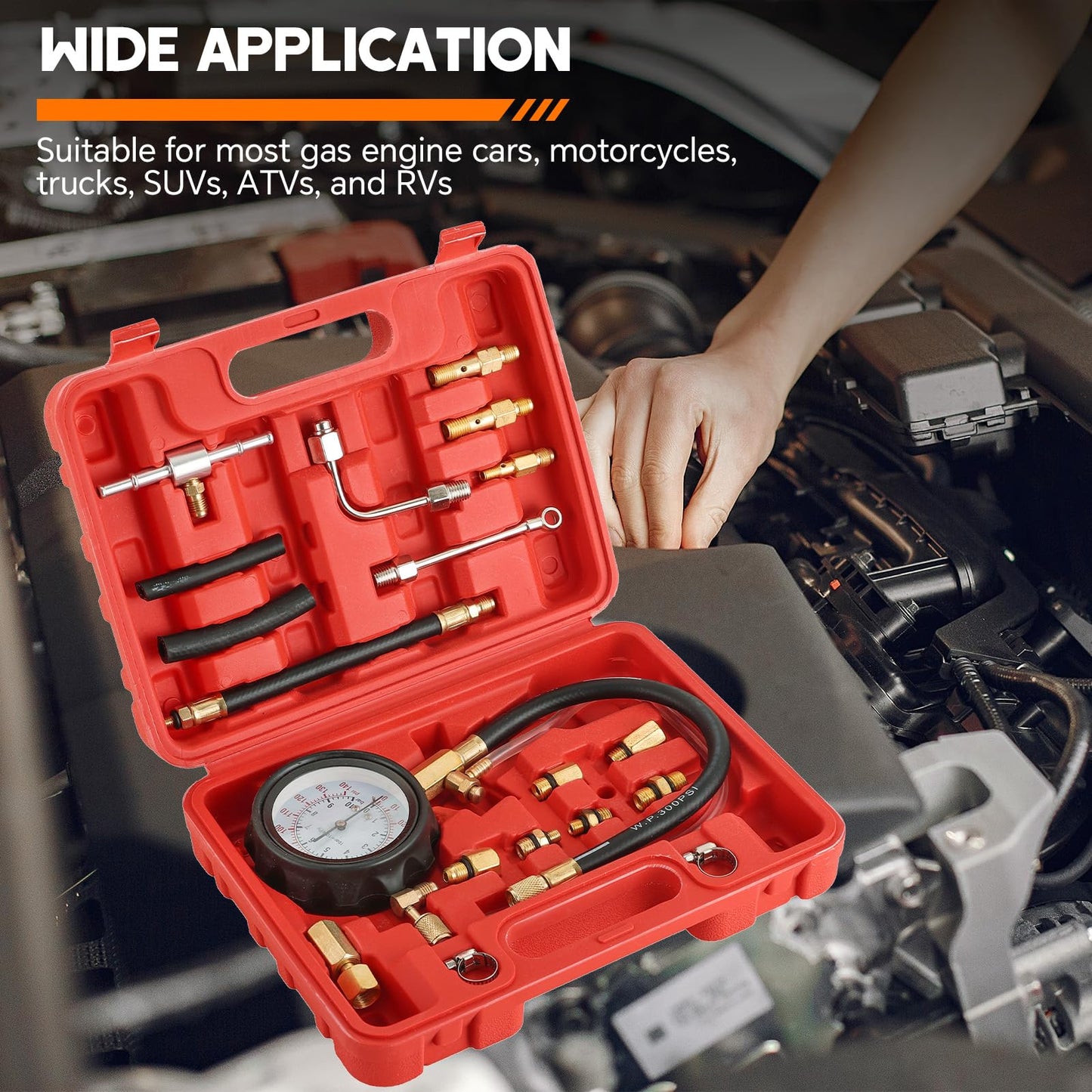 weyleity 0-140PSI Fuel Pressure Gauge Kit | Fuel Injection Pump Pressure Tester Gauge Kit, TU-114 Oil Pressure Tester Tool for Motorcycles Cars Trucks