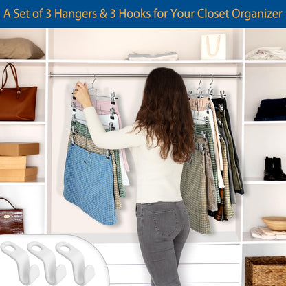3 Piece Skirt Hanges Space Saving, Pants Hangers with Clips 5 Tier,Closet Organizers and Storager,Clothes Hanger Space Saver,Closet Organization for Skirt,Trousers,Jeans,Legging
