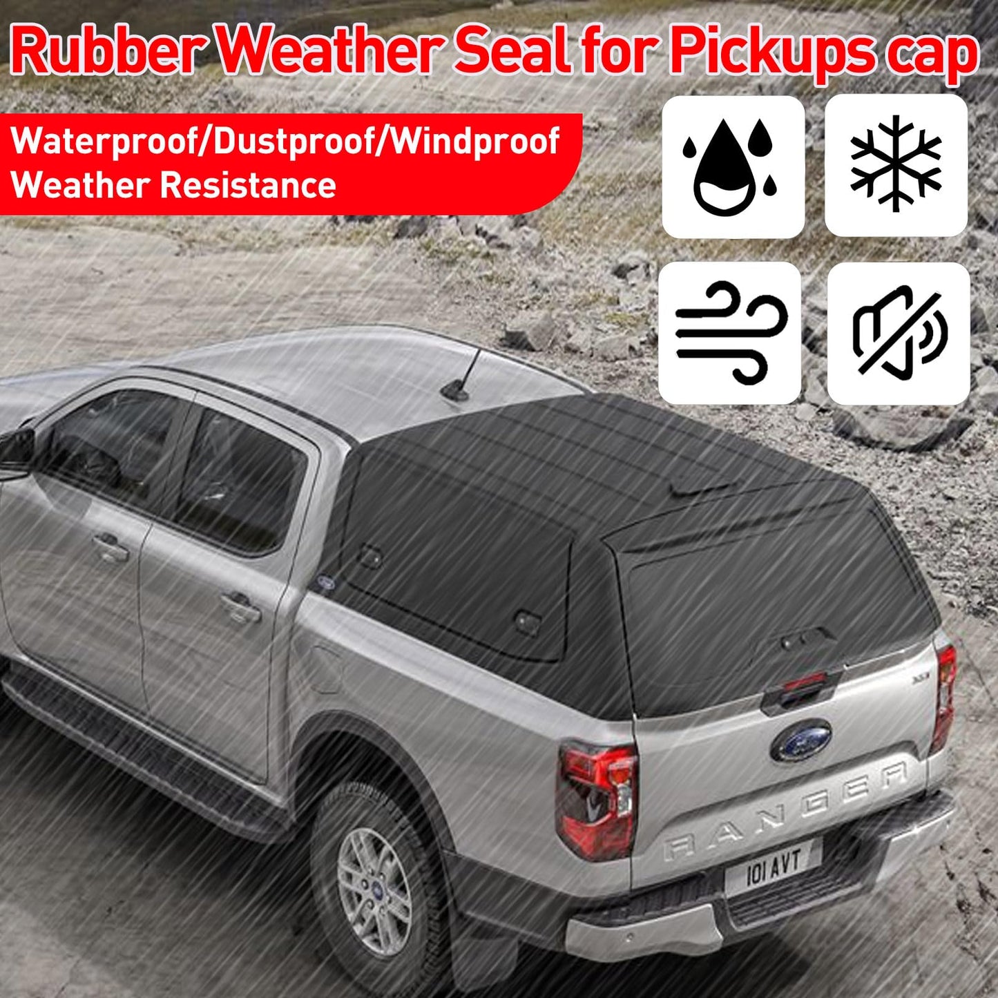 CHUANJI Tonneau Cover Seal, Truck Topper Seal Rubber Weather stripping with Triple Bulb, Camper Shell Seal Kit Replacement Parts Accessories (13.1Ft)