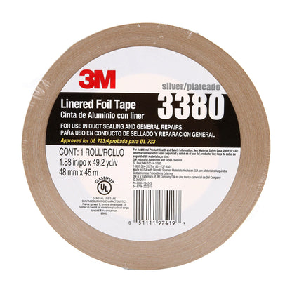 3M Linered Aluminum Foil Tape 3380 Silver, 48 mm x 45 m (Pack of 1)
