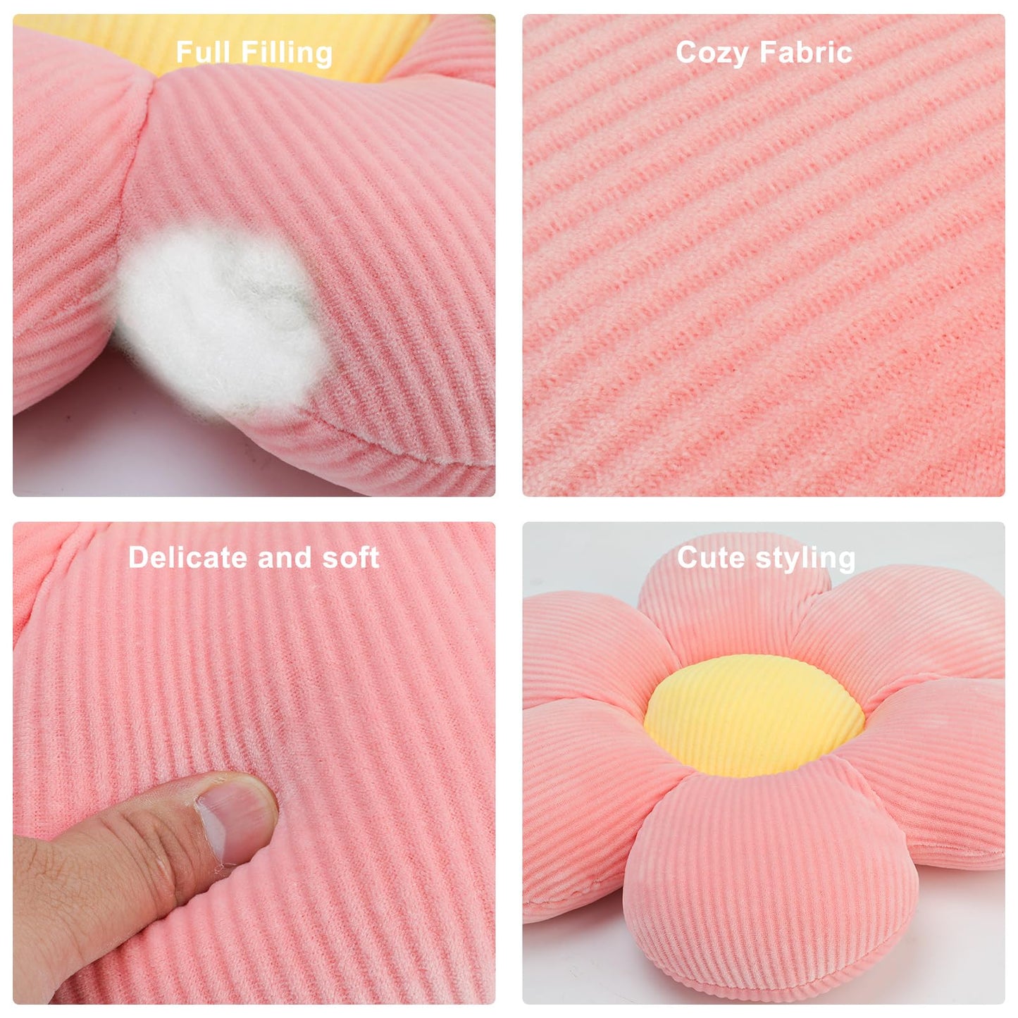 QKURT 2 Pcs Flower Pillows, Flower Shaped Cushion Floor Chair Seat Pad，Fluffy Soft Petal Cushion, Tatami Seating Pillow for Home, Office & Car, 40cm(Pink)