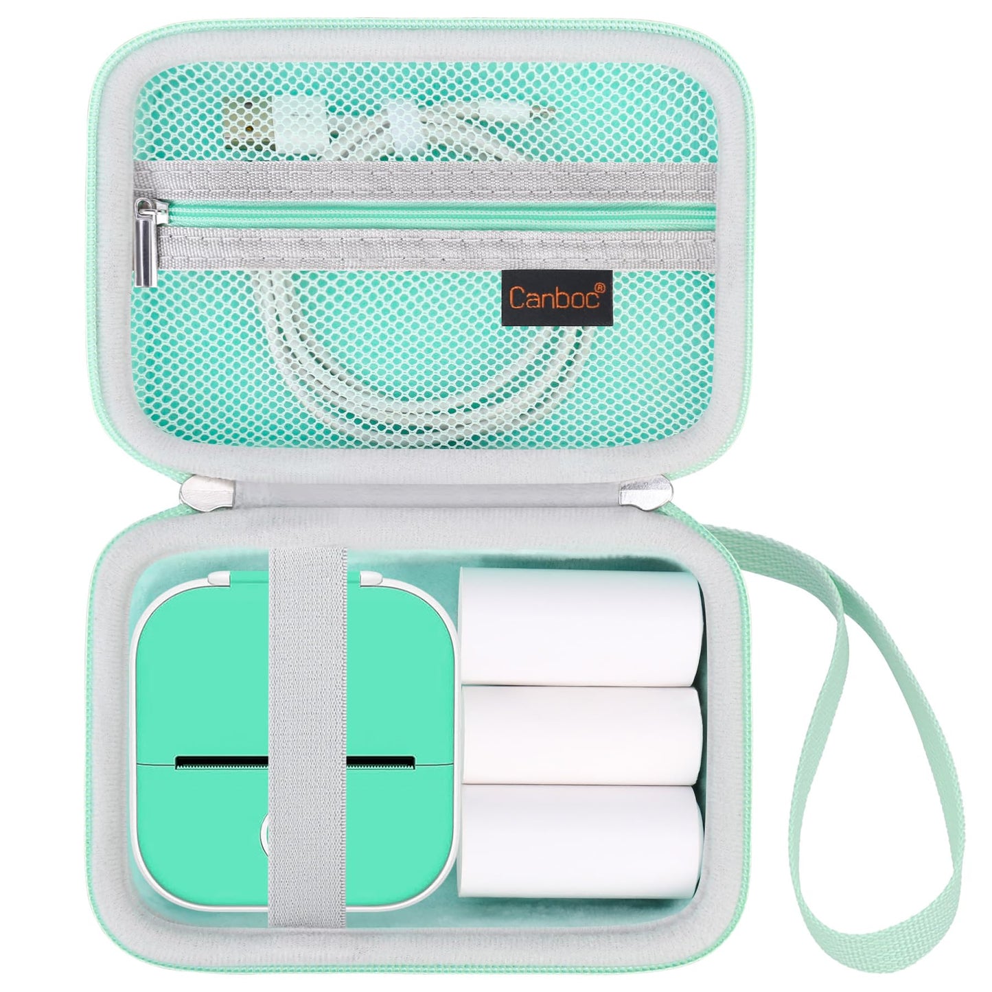 Canboc Carrying Case for Memoking/Zoolion/Phomemo/PokeLabel/Memoqueen T02 Mini Printer Sticker Printer, T02 M02 Portable Thermal Printer Box for Thermal Paper, USB Cable, Green (Case Only)