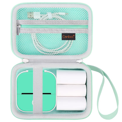 Canboc Carrying Case for Memoking/Zoolion/Phomemo/PokeLabel/Memoqueen T02 Mini Printer Sticker Printer, T02 M02 Portable Thermal Printer Box for Thermal Paper, USB Cable, Green (Case Only)