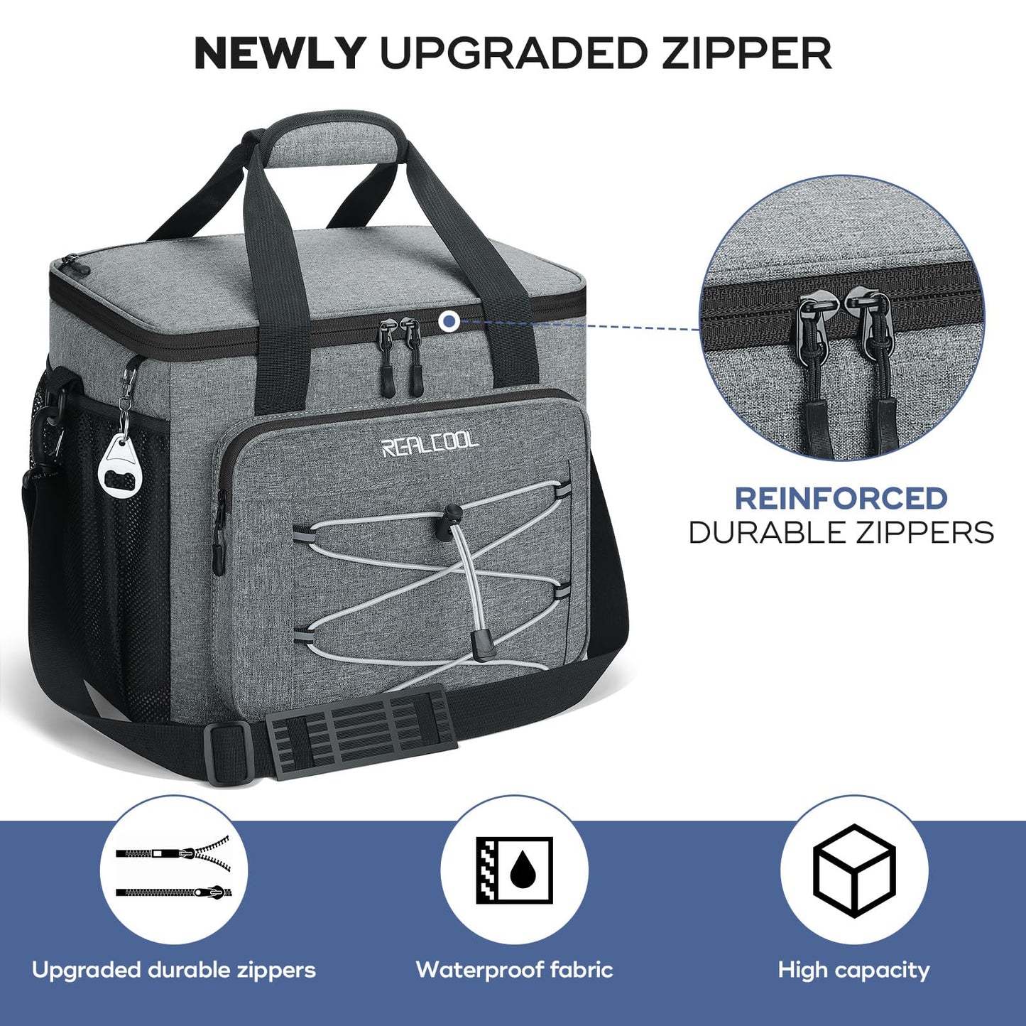 RealCool Soft Cooler Bag 35/45Can, Collapsible Cooler Insulated Leak Proof, Large Lunch Box for Men Women, Soft-Sided Cooler for Picnic, Grocery, Beach, Camping, Travel (gray-35can)