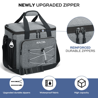 RealCool Soft Cooler Bag 35/45Can, Collapsible Cooler Insulated Leak Proof, Large Lunch Box for Men Women, Soft-Sided Cooler for Picnic, Grocery, Beach, Camping, Travel (gray-35can)