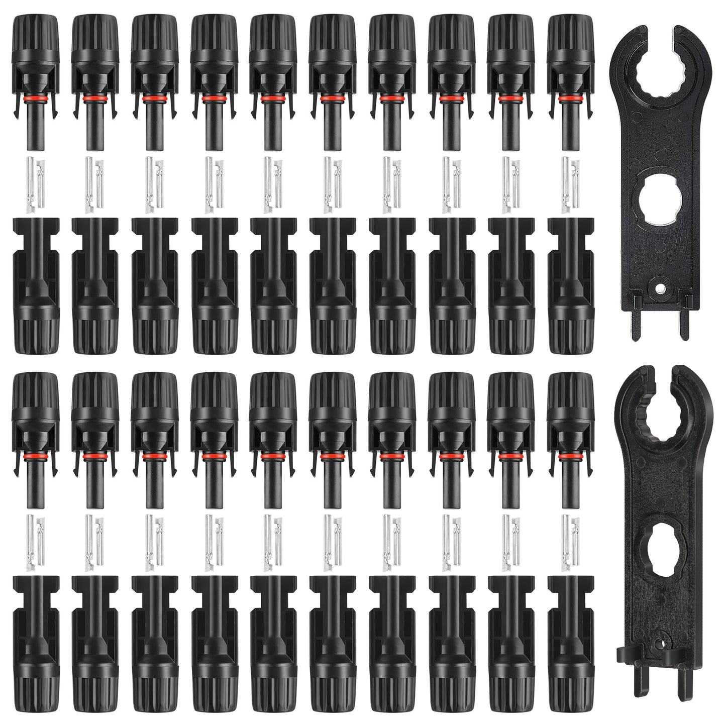 20Pairs/40PCS Solar Panel Connectors MC4 Male & Female Solar Cable Connectors Adapter IP67 Waterproof Dustproof Connector with 2 Pack Spanners 1000V 2.5mm²-6mm²