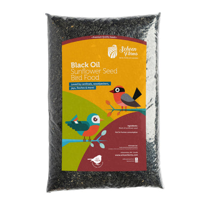 Schoen Farms Black Oil Sunflower Seeds – 2.27 kg Bag – Wild Bird Food for Chickadees, Cardinals, Jays & Finches – Grown in Canada