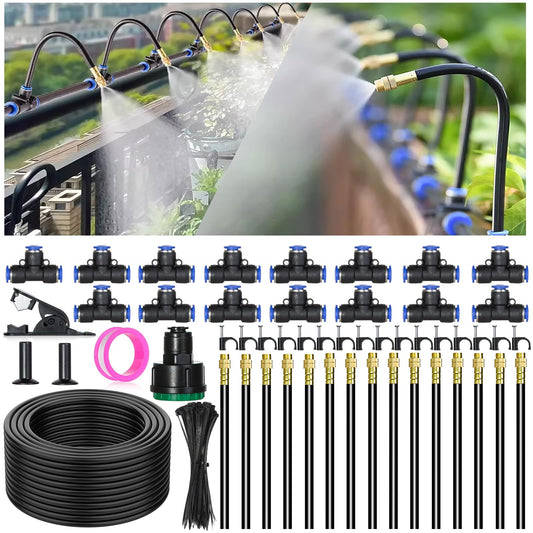 360° Adjustable Drip Irrigation System with 5/16"-50ft Hose 15 Pcs Nozzles Atomizing Irrigation System for Garden Watering System Drip Irrigation Kit for Plant Yard Lawn (50ft)