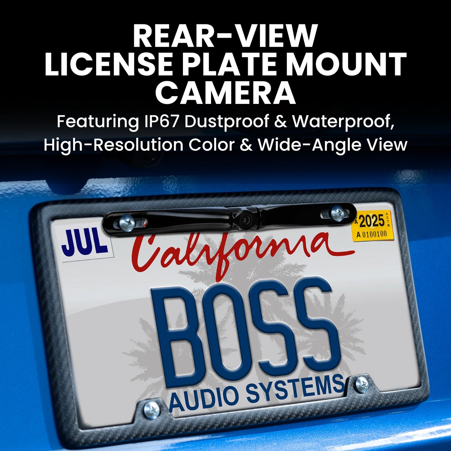BOSS Audio Systems LPCB36 Car Rearview Backup Camera – License Plate Mount, High Resolution, Easy Mounting, 170° Wide Angle, Weatherproof, Low Light Friendly, Distance Guide View