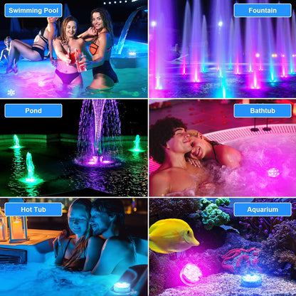 Creatrek Pool Lights, RGB Color Changing Pool Lights Above Ground for Camping Buckets Garden Vases Bowls Fish Tank Fountain Bathtubs 4Pack