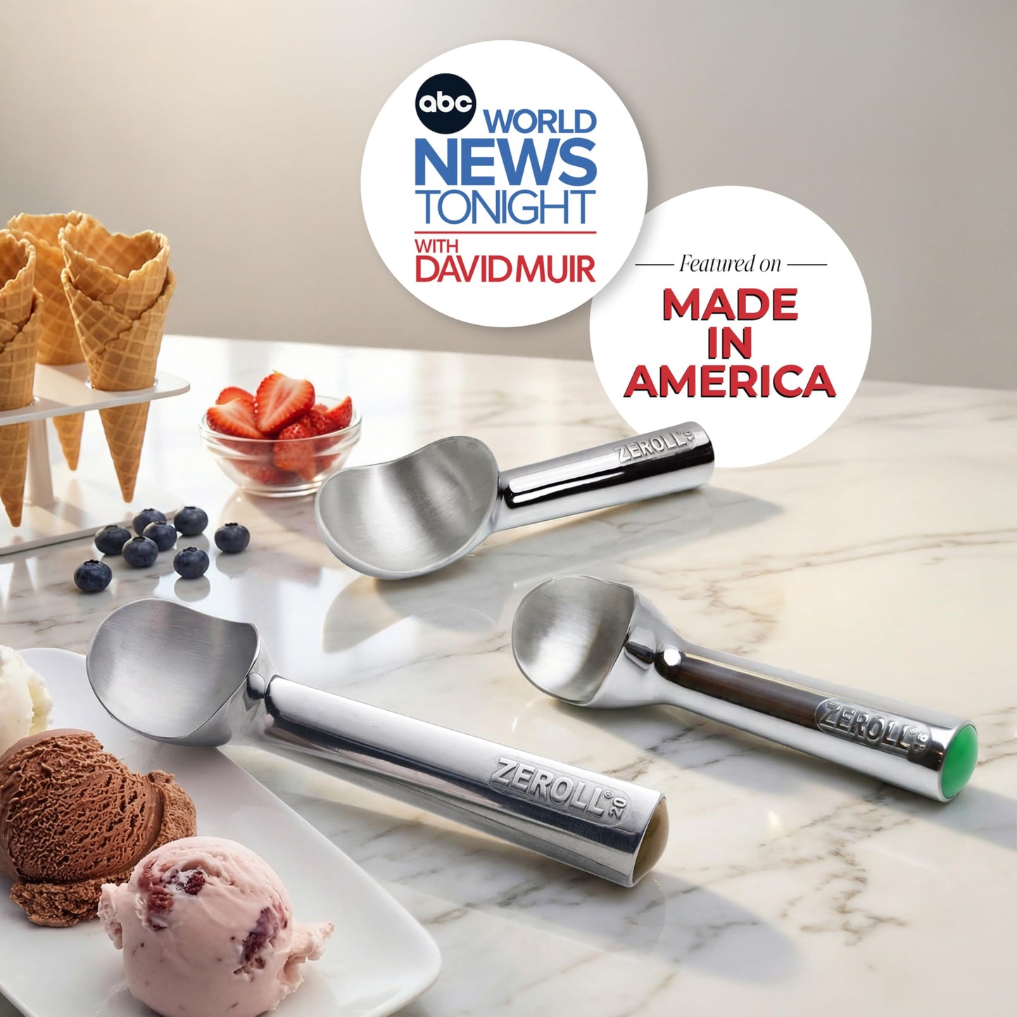 Zeroll 1020 Original Ice Cream Easy Scoop with Unique Liquid Filled Heat Conductive Handle Simple One Piece Aluminum Design Easy Release 40 Scoops per Gallon Made in USA, 2-Ounce, Silver
